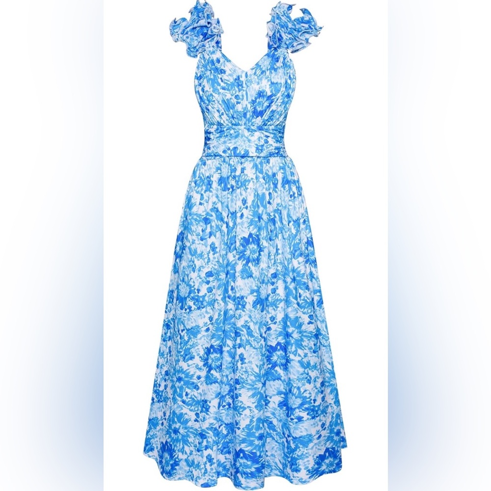 NWT Grace Karin blue floral midi sundress, size small